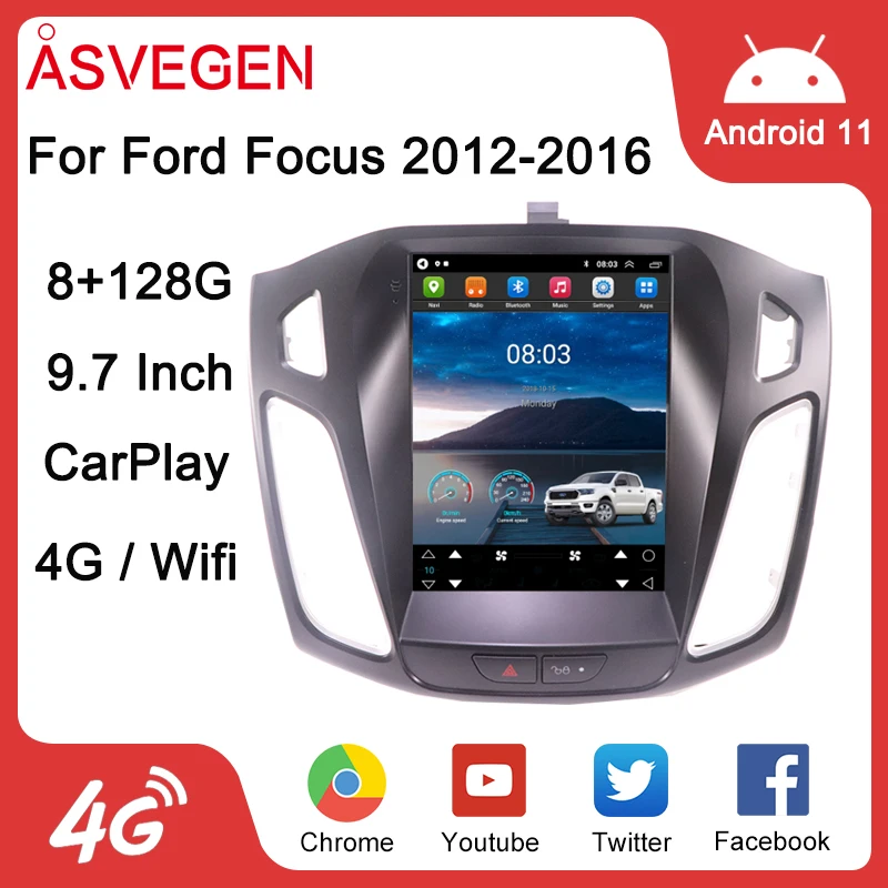 

9,7 "Android 11 для Ford Focus 2012-2016 Автомобильный мультимедийный видеоплеер навигатор GPS 4G Wifi Bluetooth Тесла стиль Радио экран