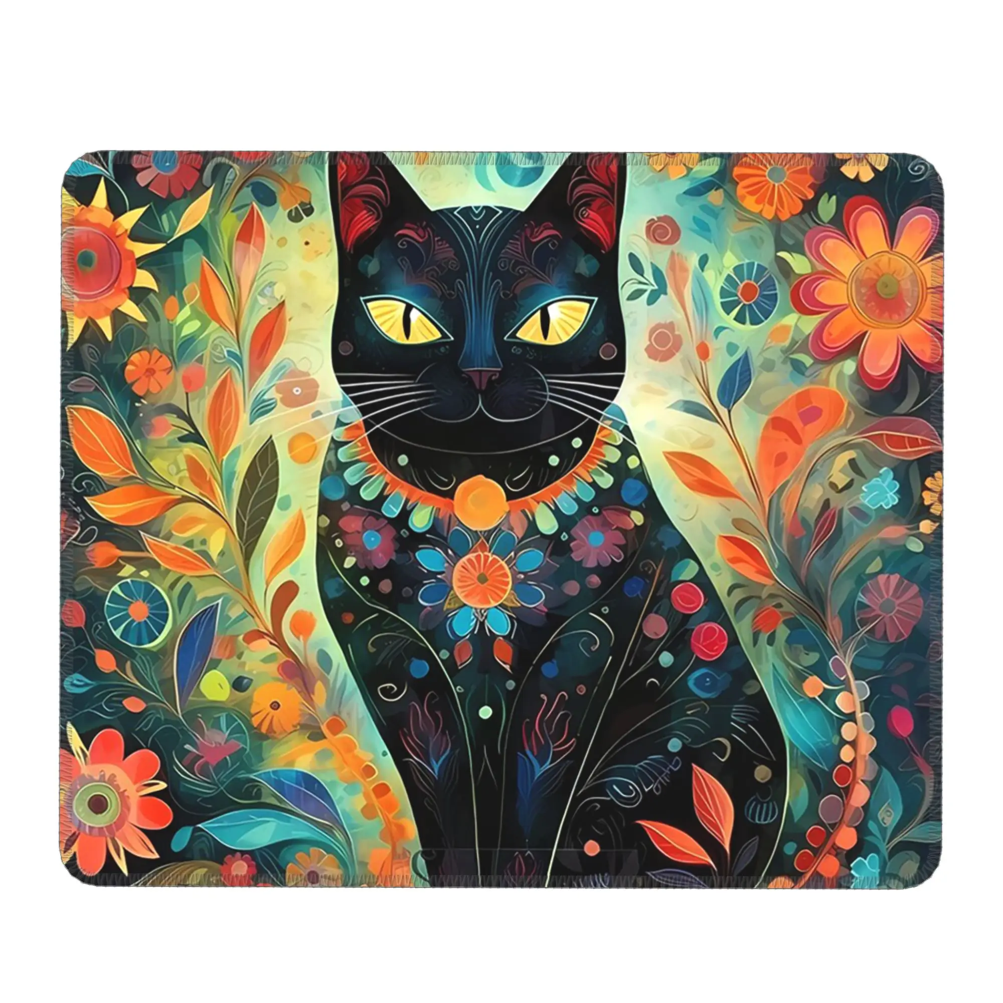 Colour Charming Black Cat And Floral Mouse Pad Computer Keyboard Mouse Mat Gamer PC Laptop Desk Mat Office Table Mats