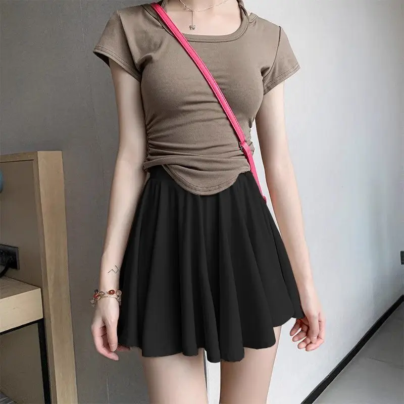 2024 Summer New Solid Ruffles High Waist Mini Skirt Women Casual Pleated Fluffy A-line Skirts Elegant Fashion Women Clothing