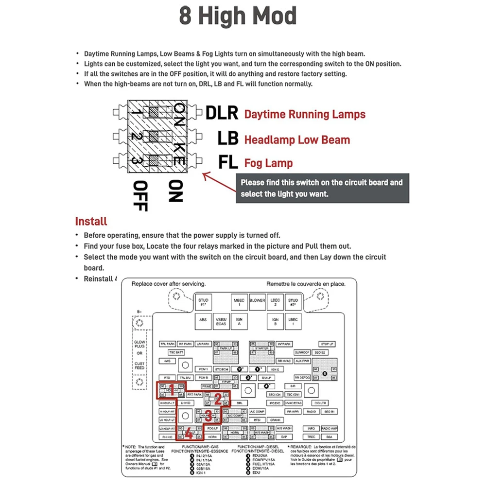 Modification Circuit Board for Chevy 2003-2007,8 high Mod Customizable Fog Lamp Low High Beams and DRL Lamp