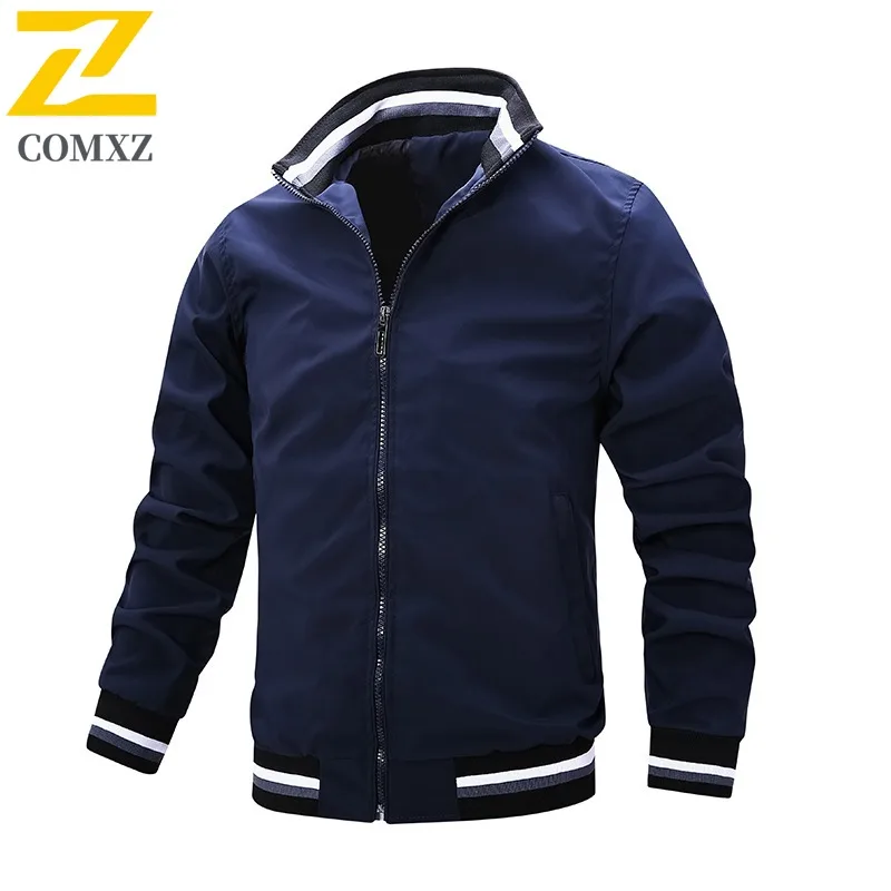 

COMXZ Men Jacket Lightweight Standing Collar Pure Color Travel Outdoor Camping Breathable Jacket Autumn Trendy Coat with No Hood