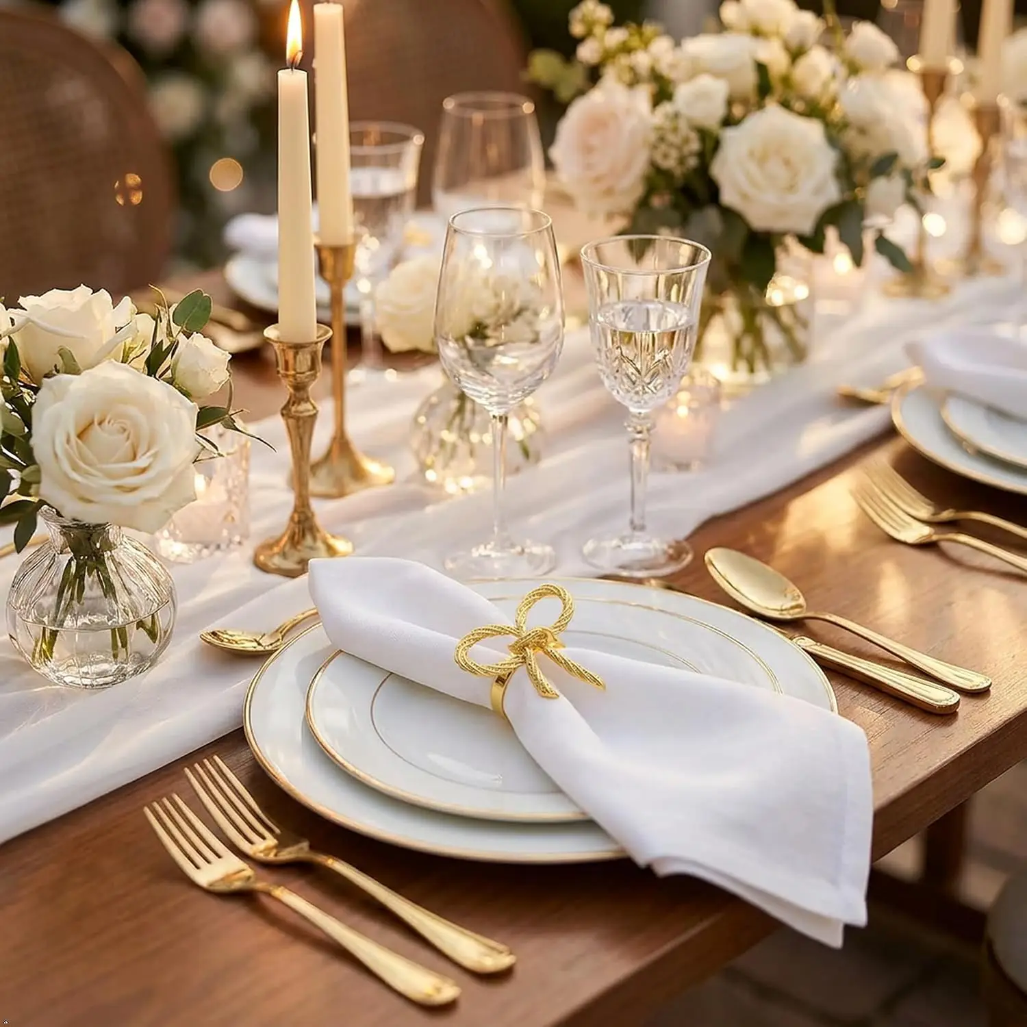 1-12PCS Napkin Rings Sophisticated Gleaming Bowknot Shaped Deluxe Table Accent for Wedding Banquet Party Occasion Festivity