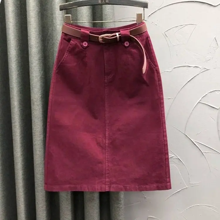 

Burgundy High-waisted Denim Slim Skirt 2025 New Split Skirt Denim Elegant Dress Casual Streetwear Girls Women's Sumer Clothes