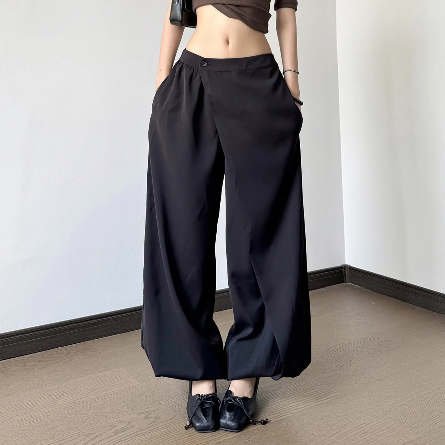 Design Sense One-piece Splicing Vertical Bloomers Design Sense Irregular Versatile Casual Trousers