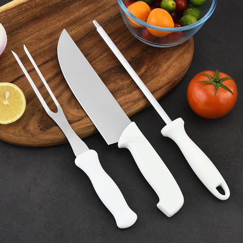 Sharp Butchers' Knife Chef Knife Cleaver Kitchen Knife Three-Piece Set Sever Knife Sharpening Steel Fork