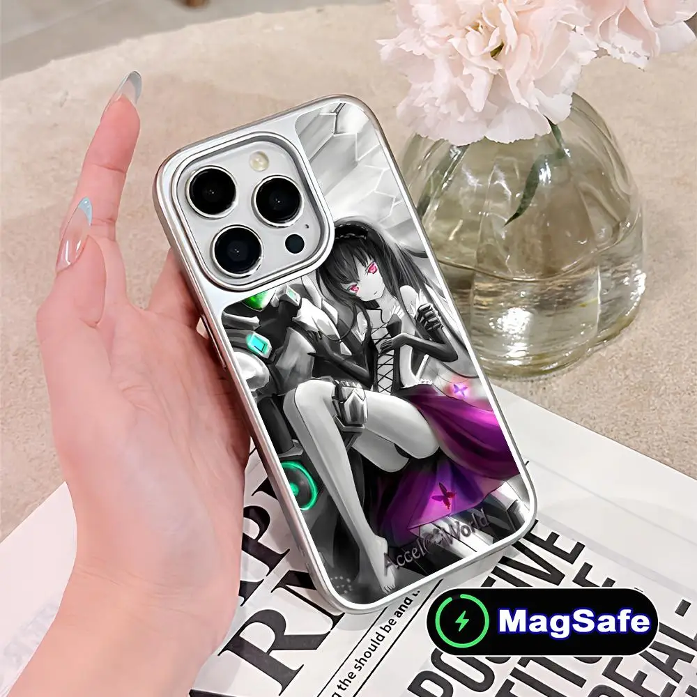 

Чехол для телефона Accel World Kuroyukihime для iPhone 17, 16, 14, 13, 12, 11 Air Pro Max Plus Magsafe с серебряным покрытием, красочный чехол