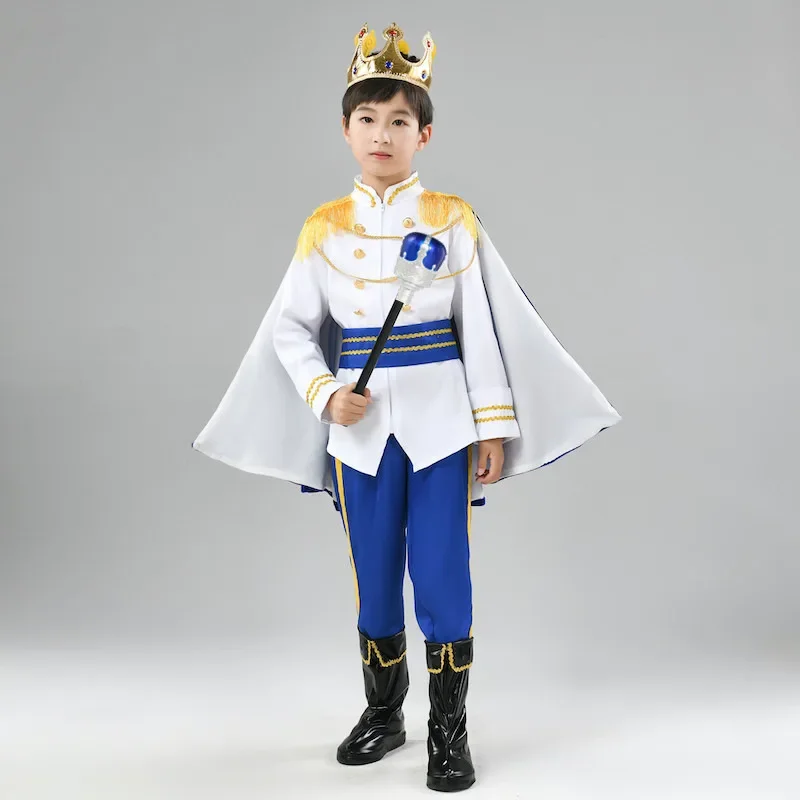 Costume de Princesse pour Halloween pour Enfant, Tenue de Jeu de rôle, dérivRoyal, Prince, avec Pantalon, Ceinture, Cape, Couronne, Sceptre, Ensemble