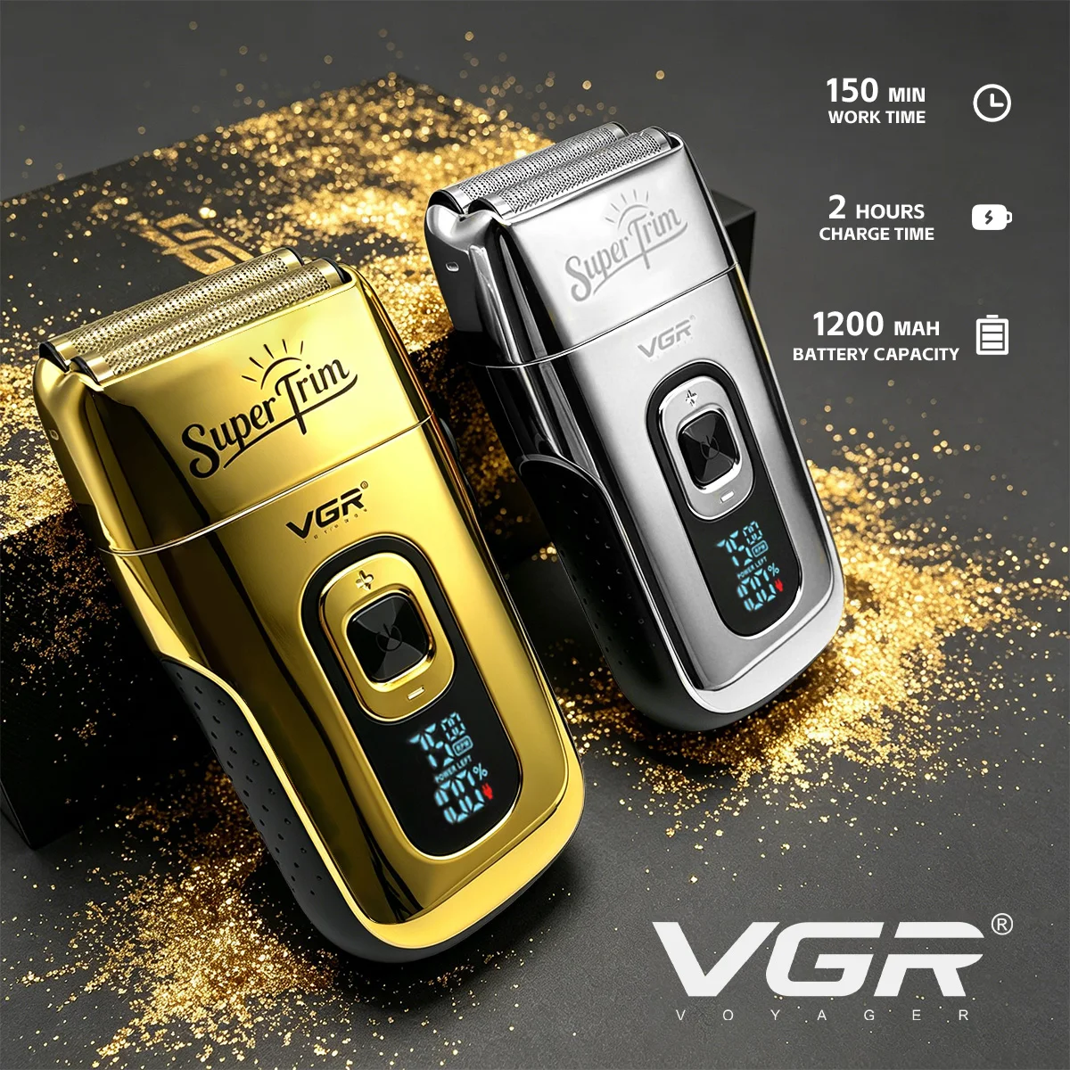 VGR Shaver Professional Razor Electric Reciprocating Shaving Machine Portable Trimmer Digital Display Mini Shaver for Men V-332