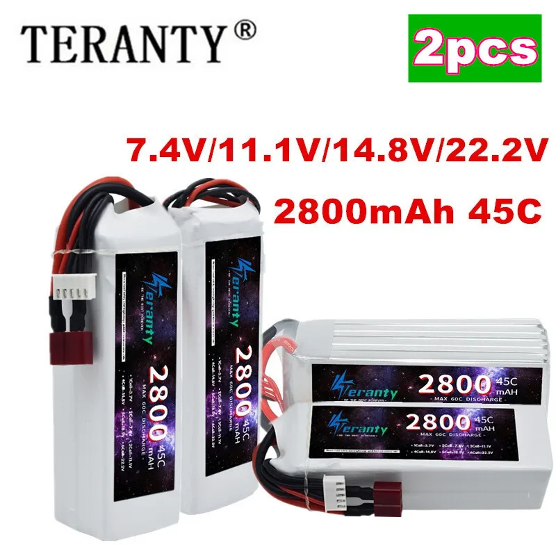 TERANTY 2800MAH 7.4V 11.1V 14.8V 22.2V Lipo Battery  For RC Quadcopter Helicopter Car Boat Drones 45C 2S 3S 4S 6S 2PCS Battery