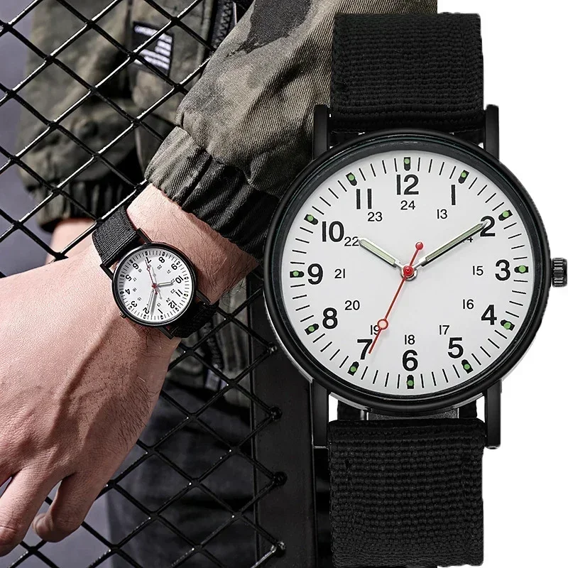 Men's Watches Luminous Shock Resistant Men Sports Watches Canvas Strap Simple Outdoor Quartz Wristwatch for Man Reloj De Hombre