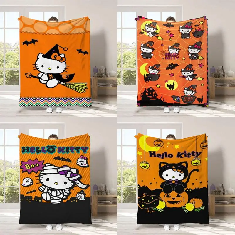 New Halloween MINISO Kawaii Anime Hello Kitty Blanket Girl's Heart Thick Printed Cartoon Cute Children Blanket Sofa Nap Blanket