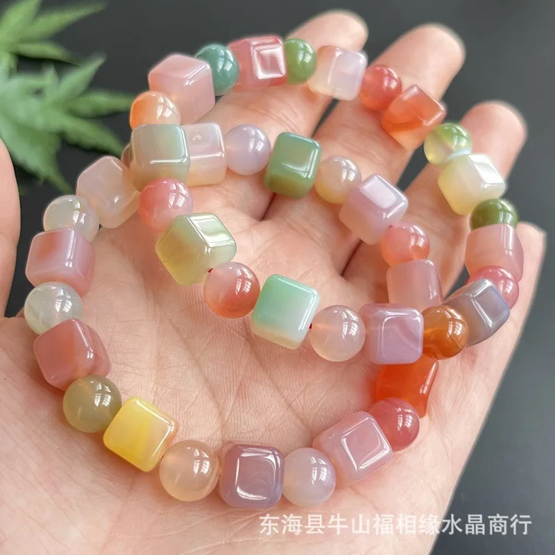 

Yanyuan Agate Cube Sugar Bracelet Natural Color Agate Salt Source Small Square Lucky Hand String for Men and Women Fine Jewelry