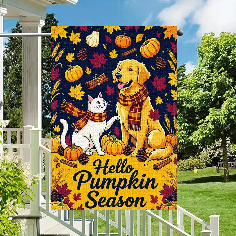 1PC Hello Pumpkin Season Dog and Cat Garden Flag, Duplex Print, Perfect for Patio and Outdoor Fall Decor (Pole Not Included)