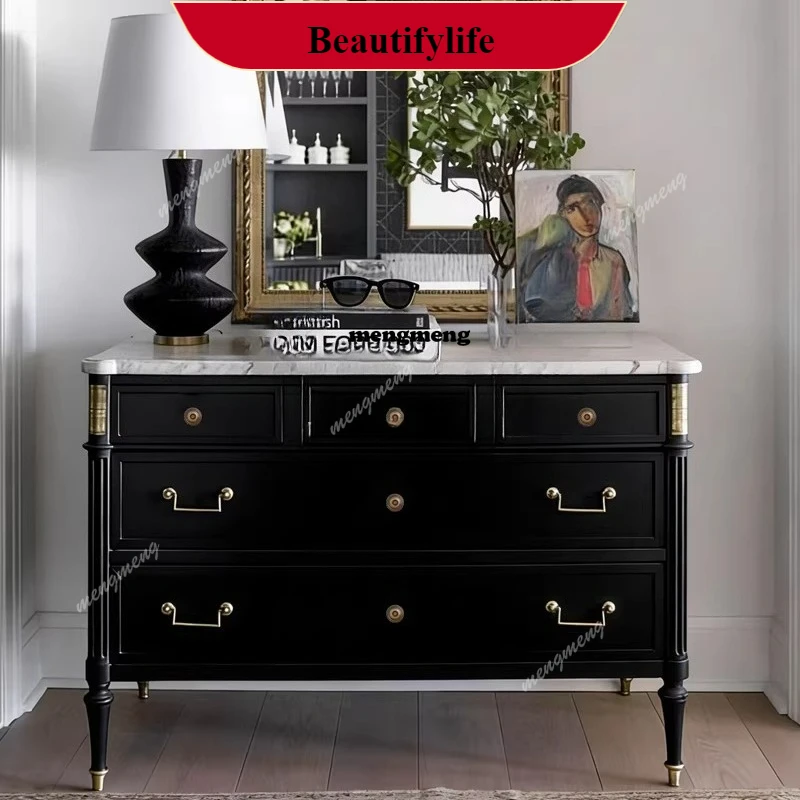 French chest of drawers, entrance cabinet, solid wood entrance, facing the door, light luxury living room sideboard