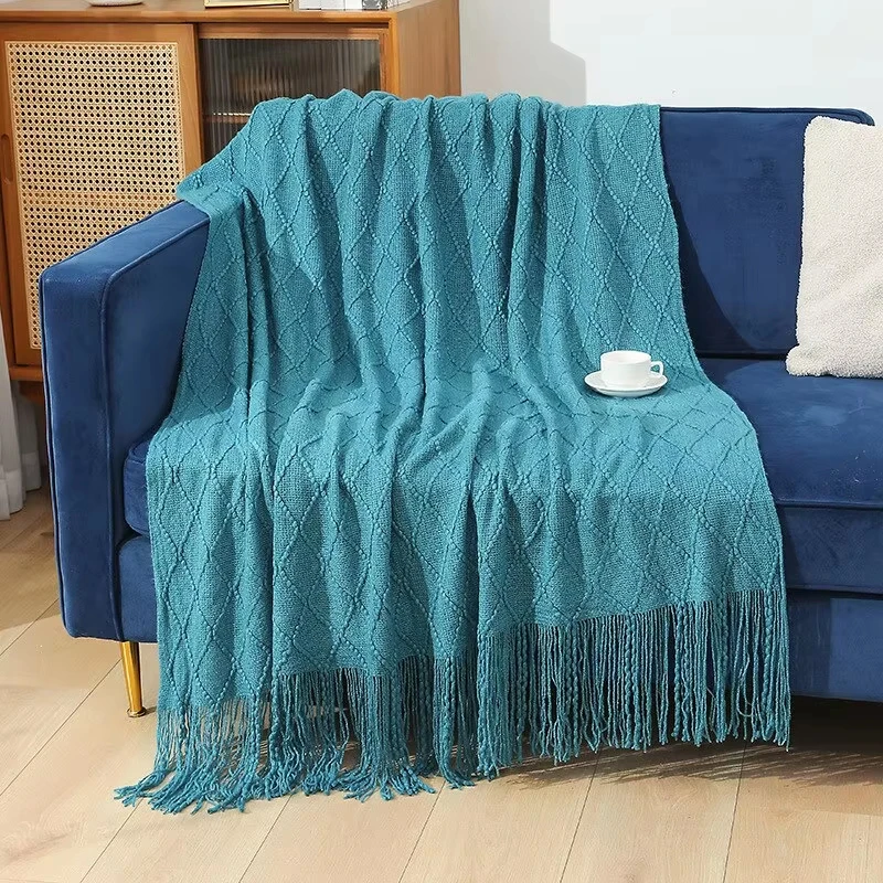 130X180CM Office Blanket Air Conditioning Blanket Retro Wool Tassel Hem Blanket Knitted Sofa Home Office Rest Cover Blankets