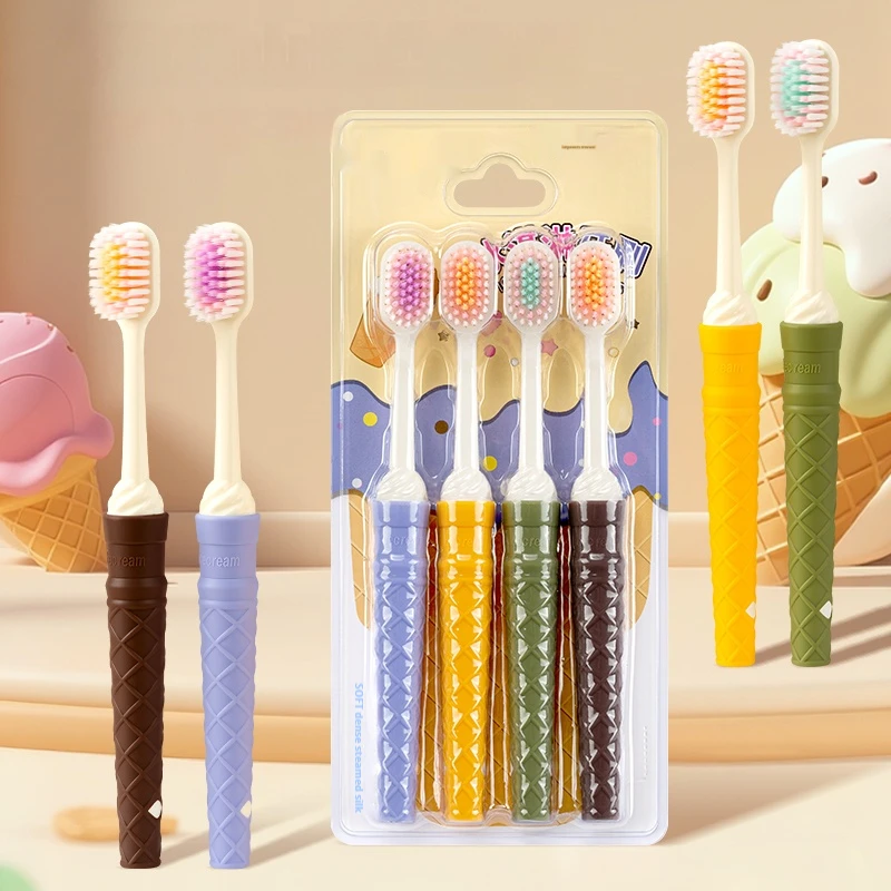 Paquete de 8 cepillos de dientes de alta gama en colores aleatorios, en forma de helado, estéticos y agradables, limpian y protege las encías y los dientes, cepillos de dientes de cerdas suaves para adultos premium para uso doméstico, paquete familiar de pareja, el mejor regalo para Año Nuevo y cumpleaños
