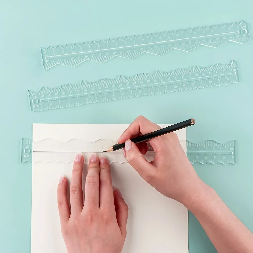 3Styles/set Convenient Practical Multifunctional Acrylic Paper Tearing Ruler Deckle Edge Ruler Irregular Edge Craft Measuring Cu