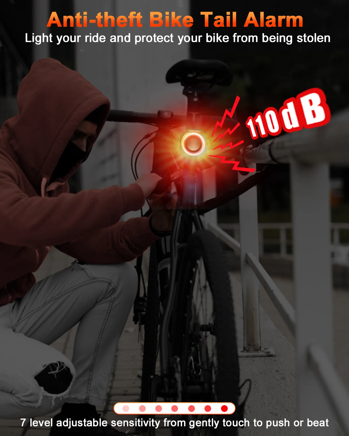 Rockbye Bicycle Tail Light & 1200lumens Headlight Set Waterproof Ultra Bright Bike Headlight and Rear Light with Alarm 110dB