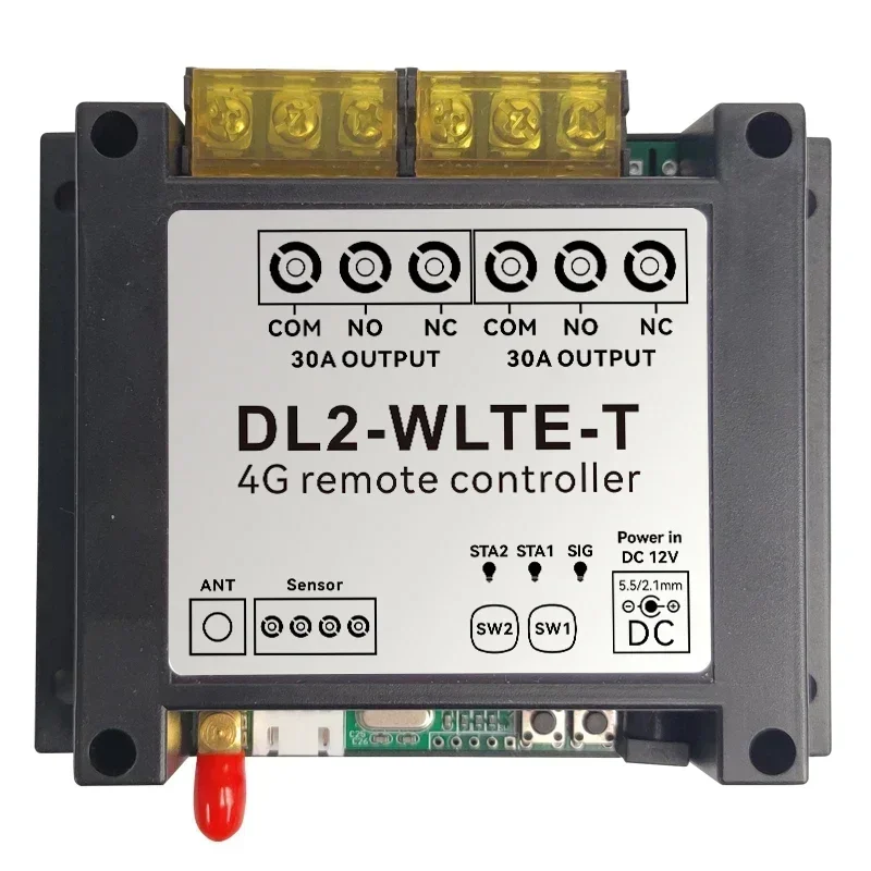 

DL2-WLTE-TVC Smart 4G LTE Controller 30A Релейный переключатель большой мощности для набора включения/выключения двигателя SMS WEB APP Управление сигналом сбоя питания Сигнализация