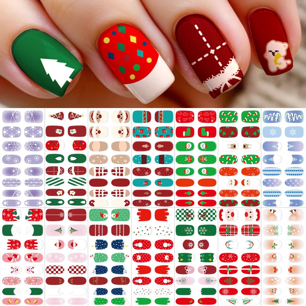 Autocollants adhésifs pour ongles série noël 3D, 16 pointes, couverture complète, pas besoin de lumière, bandes d'enveloppe pour Nail Art, pointes de vernis de manucure pour Festival *