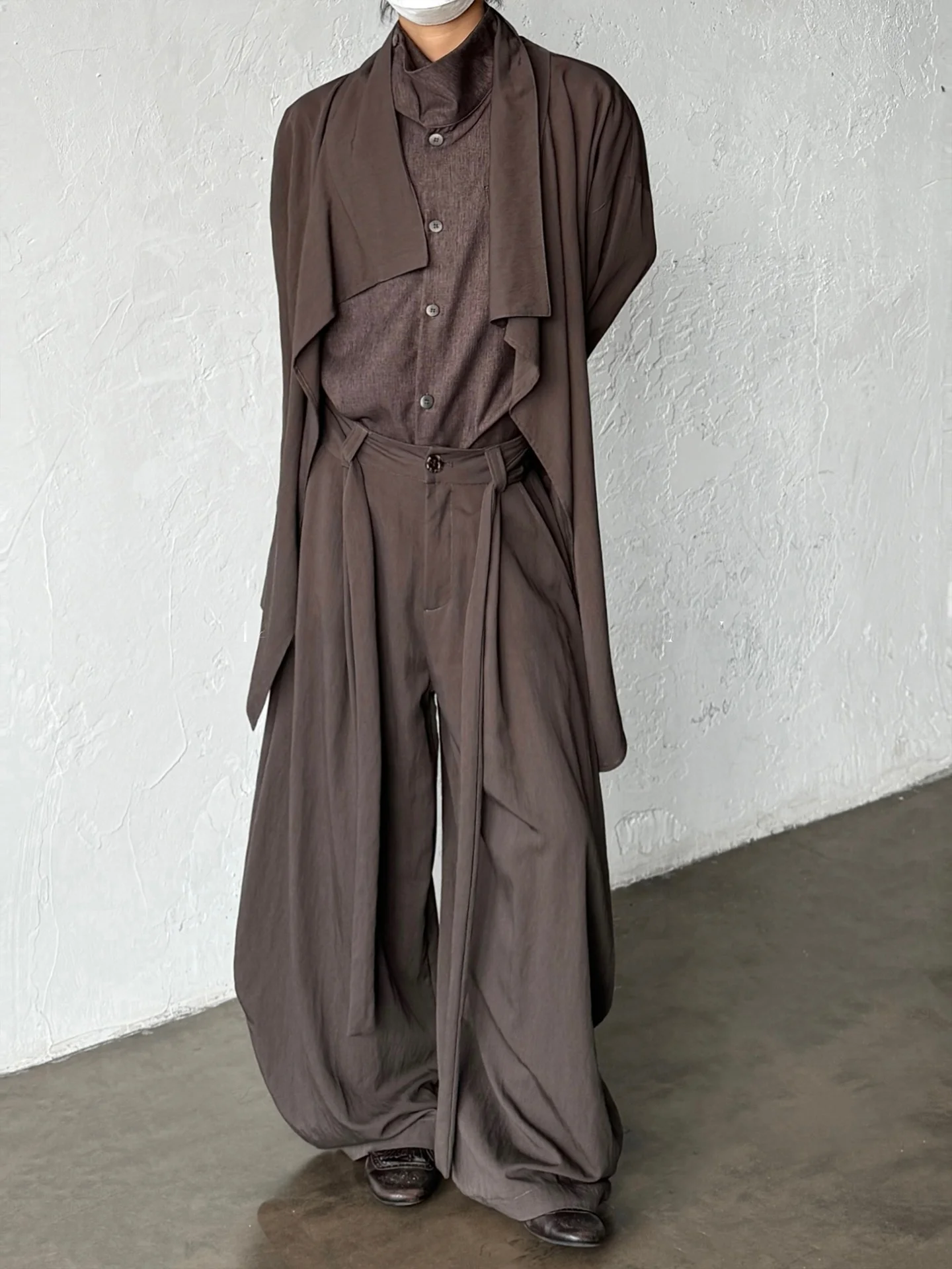Retro Neutral Style Vintage Casual Pants Elastic Waist Draped Wide Leg Lantern Pants Loose Fit Summer Youth Polyester