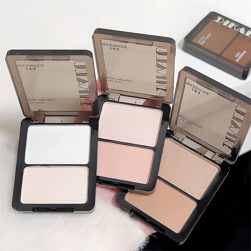 Paleta de contorno à prova d'água 2 cores iluminador blush 2 em 1 kit de maquiagem acabamento cremoso de longa duração para todos os tons de pele maquiagem