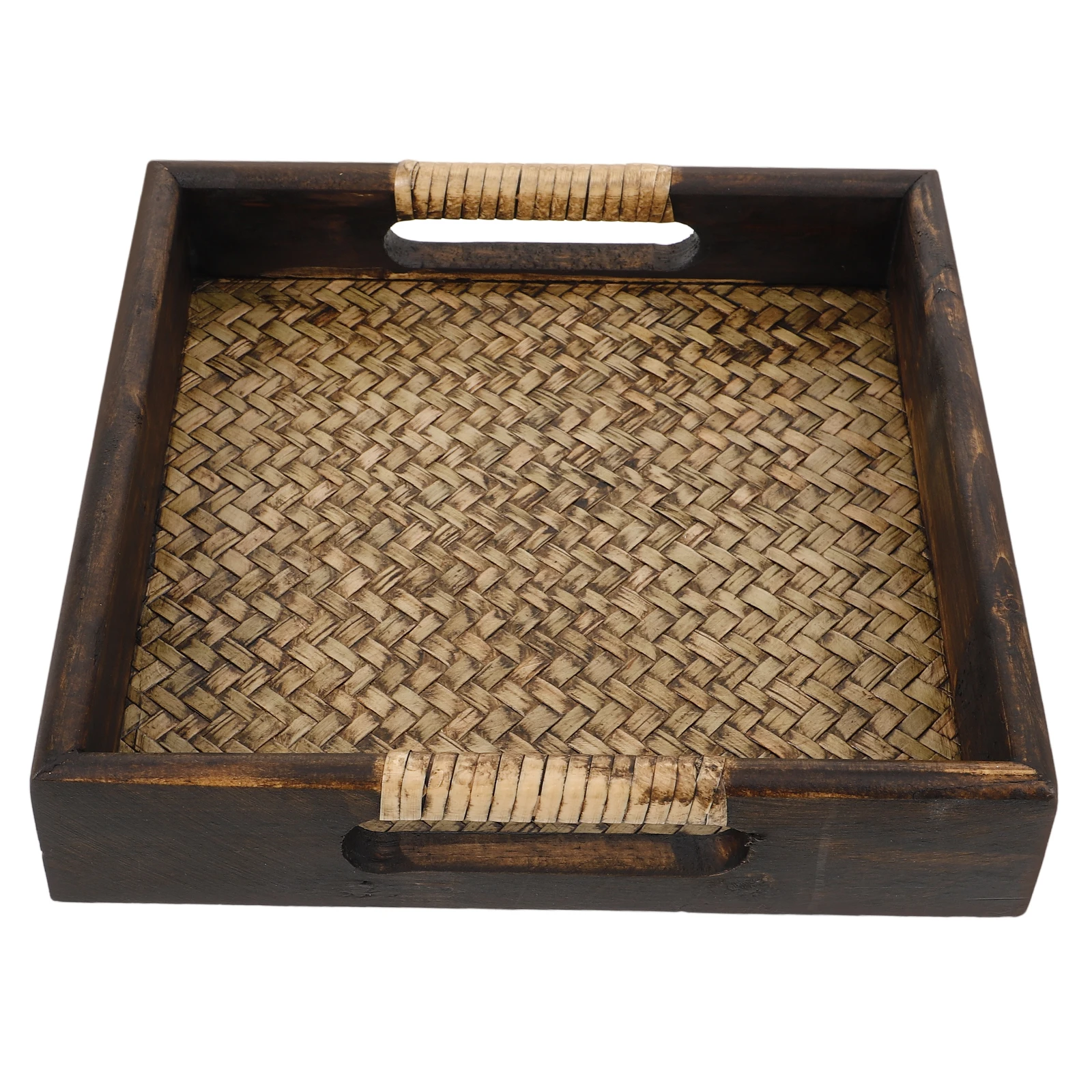 

Vintage Style Wooden Rattan Food Tray Plate Snacks Fruit Storage Organizer Coffee Table Home Use Dried Fruit Candy Plate Desktop