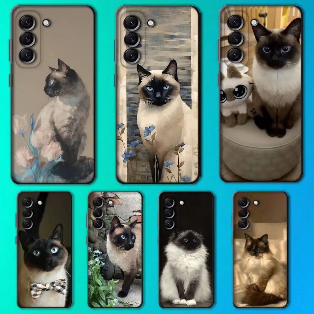 

S-Siamese Cats Cute Phone Case For Samsung Galaxy A73,72,51,53,52,71,22,5G,Note,J7,8,9 Soft Black Cover