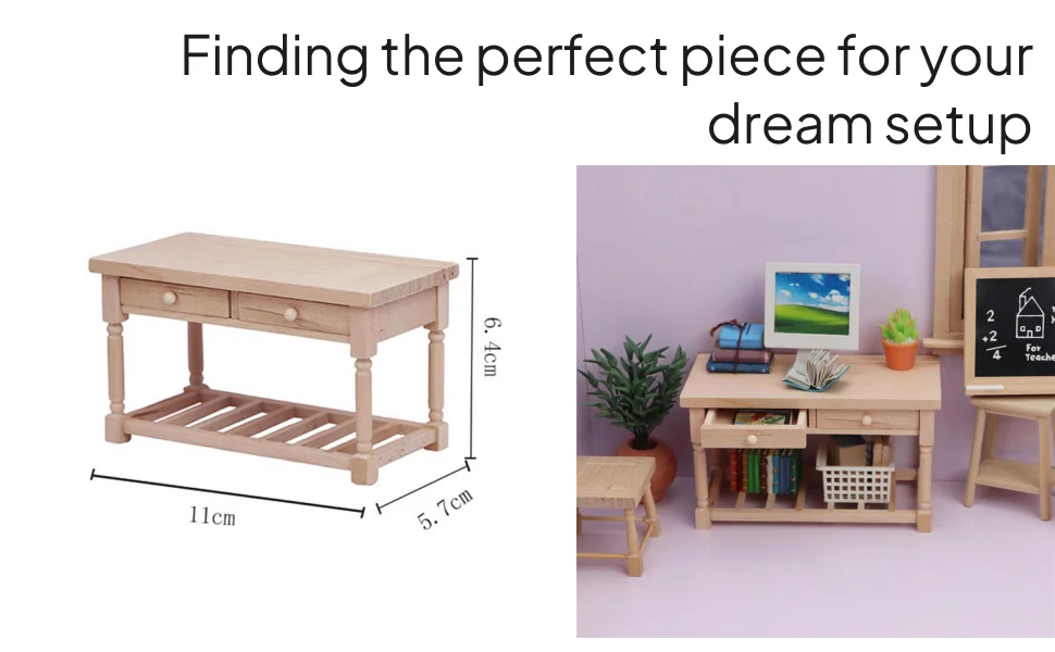 1:12 Dollhouse Mini Desk Furniture Model Morden DIY Playhouse Accessories Wooden 1/12 Scale Dollhouse Desk for Bedroom Study