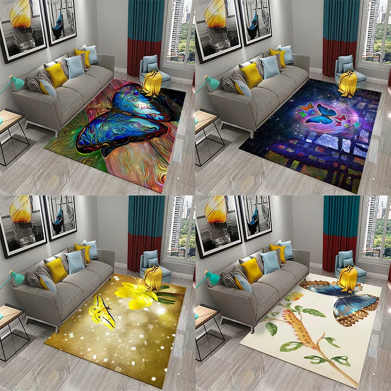 

3D Colorful Oil Painting Butterfly Rug, Entrance Doormat, Bedroom Living Room Floor, Bathroom Non-Slip