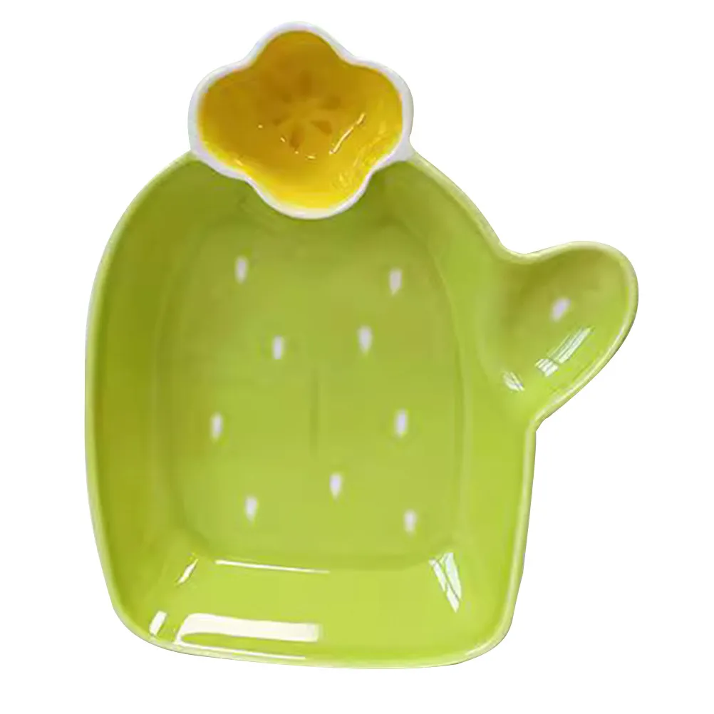 Cactus Shaped Ceramic Dumpling Plate with Sauce Compartment Multi Functional Serving Dish for Dumplings Sushi Snacks Home