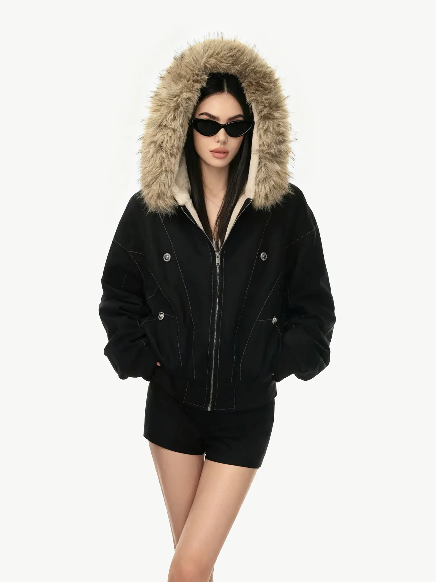 

JYOOK Американская теплая парка для женщин с меховым воротником, хлопковая, осенне-зимняя куртка Cleanfit, женская верхняя одежда