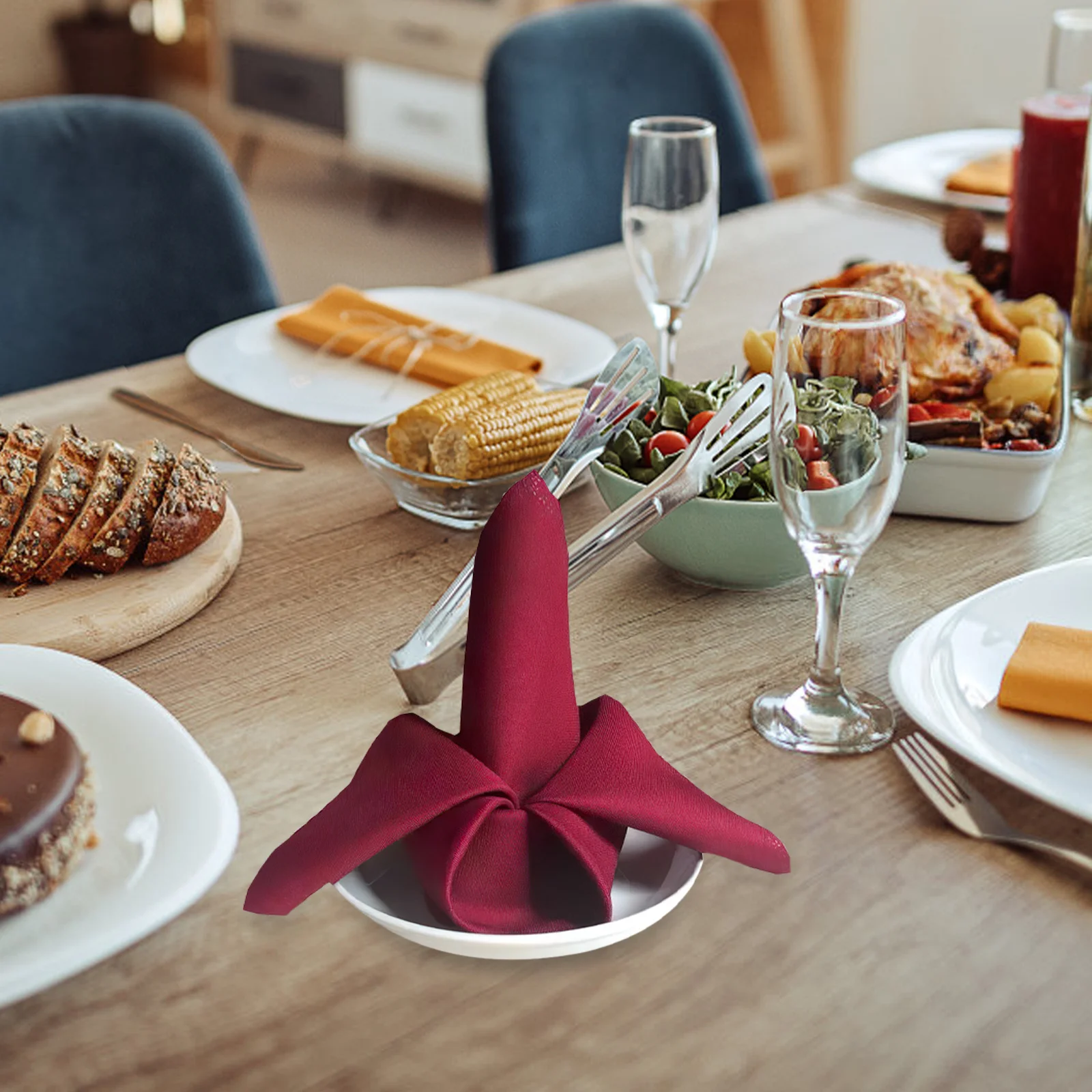 

10Pcs Western Napkins French Napkins Polyester Material Bright Color for Home Hotel Restaurant Table Setting