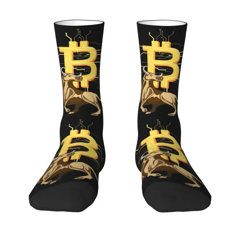 Bitcoin Bull Mens Crew Socks Unisex Kawaii BTC Crypto Currency Spring Summer Autumn Winter Dress Socks