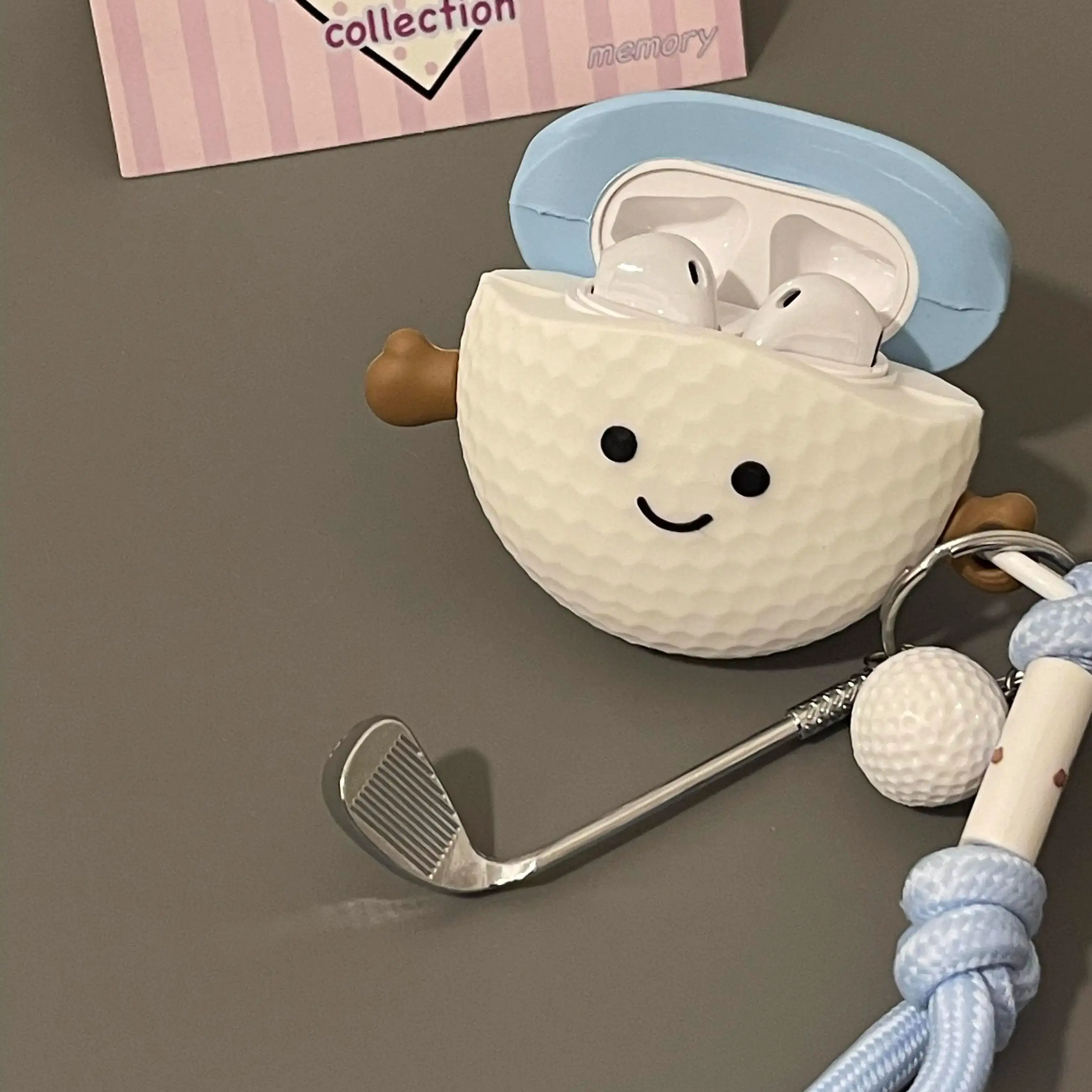 

Милый трехмерный чехол для наушников с подвеской для гольфа, подходит для Airpods, беспроводной Bluetooth, силиконовый, против падения, защита от потери