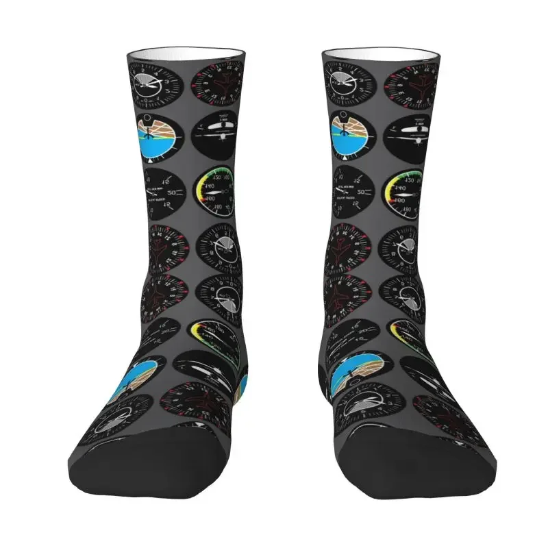 

Aviation Airplane Flight Instruments Socks for Men Women Stretch Summer Autumn Winter Aircraft Pilot Aviator Plane Crew Socks