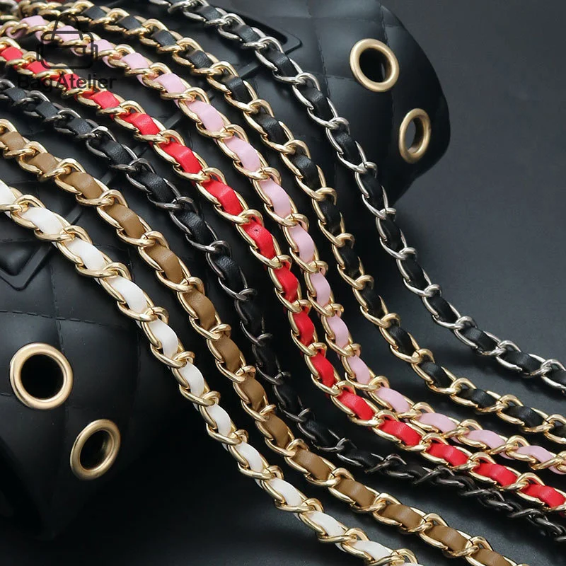 

30cm Long PU Leather Crossbody Strap Multicolour DIY Chain Bag Accessories Ladies Shoulder Metal Belt Chain Handbag Accessories