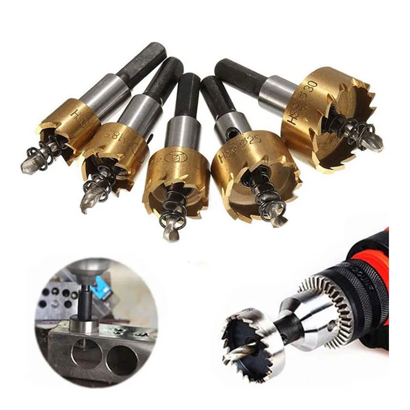 BINOAX 5 Pcs Carbide Tip HSS Drill Bit Saw Set Metal Wood Drilling Hole Cut Tool for Installing Locks 16/18.5/20/25/30mm