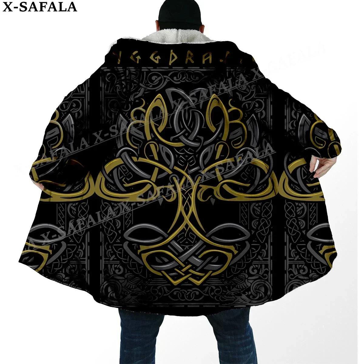 Viking Life Tree Tattoo Symbol Totems Art Thick Warm Hooded Cloak Men Overcoat Coat Windproof Fleece Cape Robe Hooded Blanket-6