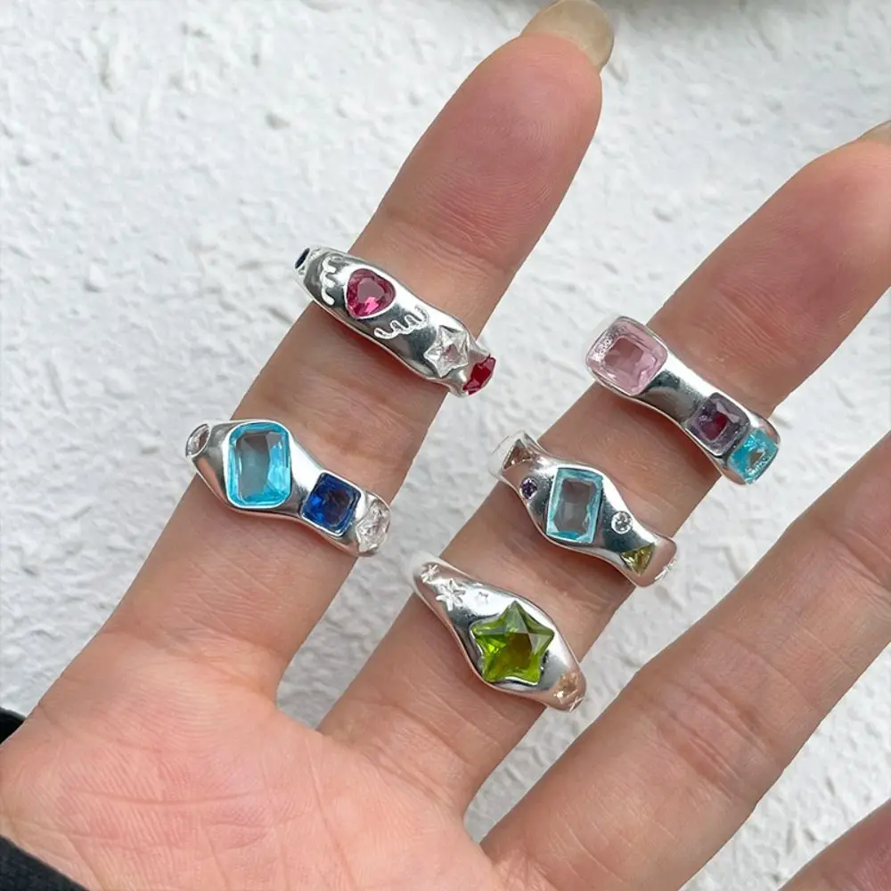Minimalist Handmade Zircon Ring Simple Design Retro Texture Crystal Ring Matte Finish Irregular Shape Opal Ring Girls Gift