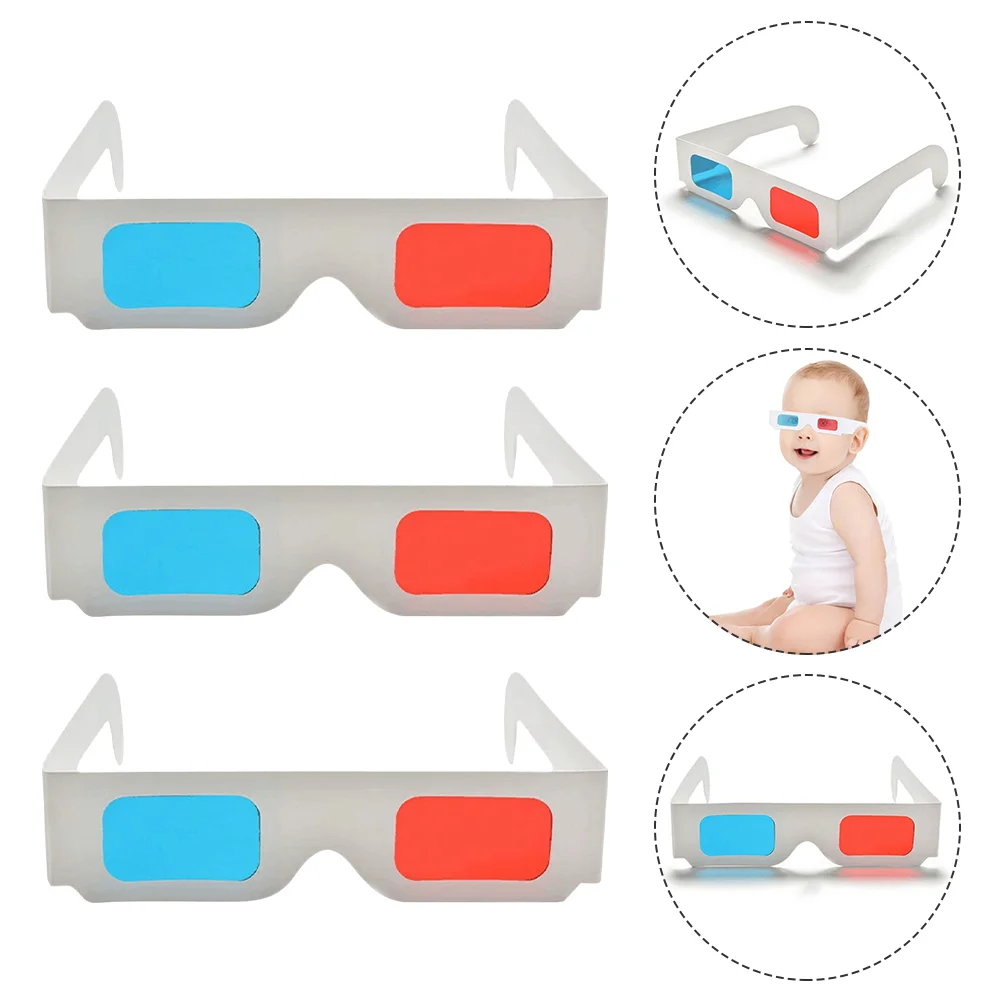 50 Pcs Glasses Paper 3D Anaglyph Red Three-dimensional Movies Cardboard Colorful