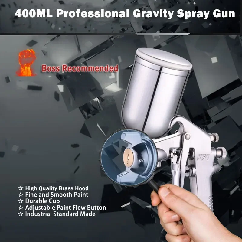 

Protable F-75 Spray Gun 1.5mm Nozzle with Cup Silver Handle Adjustable Color Spray Gun for Automotive Furniture Parts Painting
