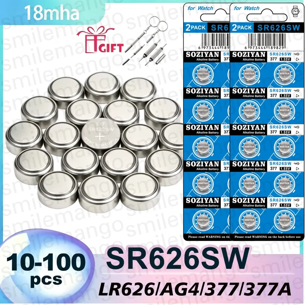 AG4 SR626SW LR626 626SW 377A V377 1.5V Watch Battery 10-150Pcs Button Cell For Toy Thermometer Flashlight 20-100Pcs 1.5V