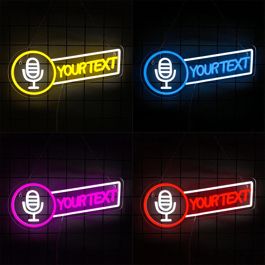 Your Text Led Neon Sign, Microphone Icon Usb Powered, Used For Recording Studio, Music Studio, Bar And Live Broadcast Room Decor