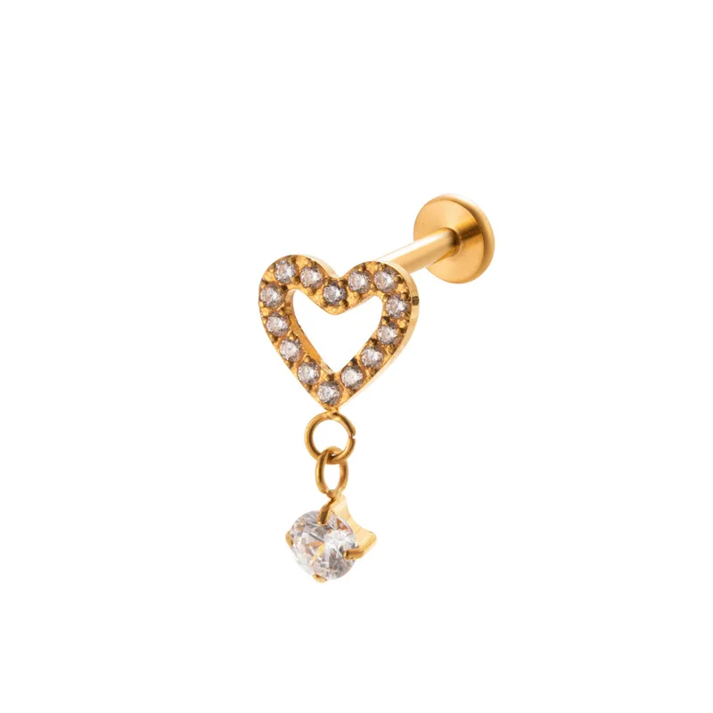 1PC G23 Titanium Labret Piercing Stud Internal Thread Hoop Earring CZ Bee Heart Pendant Lip Stud Helix Cartilage Body Jewelry
