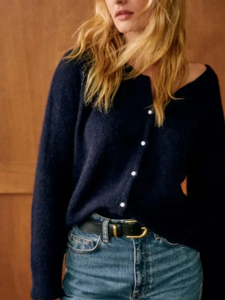 New Fashion Basic Women Solid Color Round Neck Long Sleeve Sweater Coats Casual Versatile With Button Soft Warm Cardigan Jackets