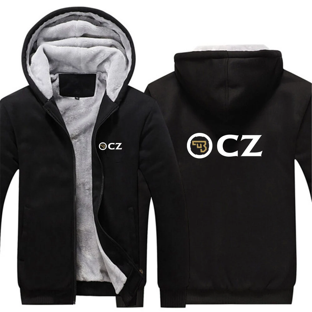 

CZ Ceska Zbrojovka 2023 Men's New Printing Winter Thick Cotton Hoodies Zipper High Quality Fleece Casual Fashion Sweatshirt Coat