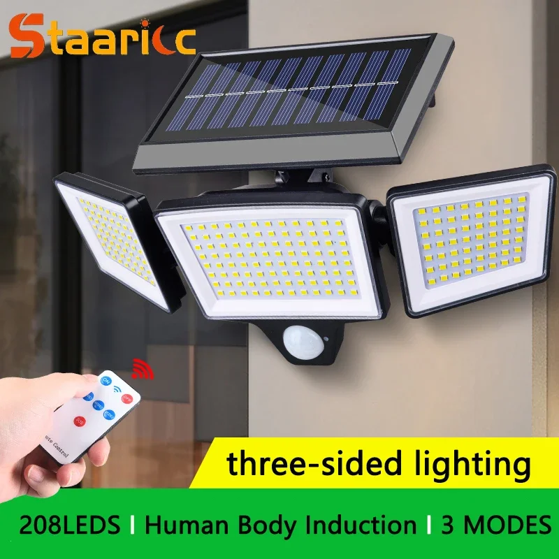LED Solar Split Wall Lamp 208 3 Modes Waterproof Motion Sensor Lamps Solar Lamp For Garden Street Security Light