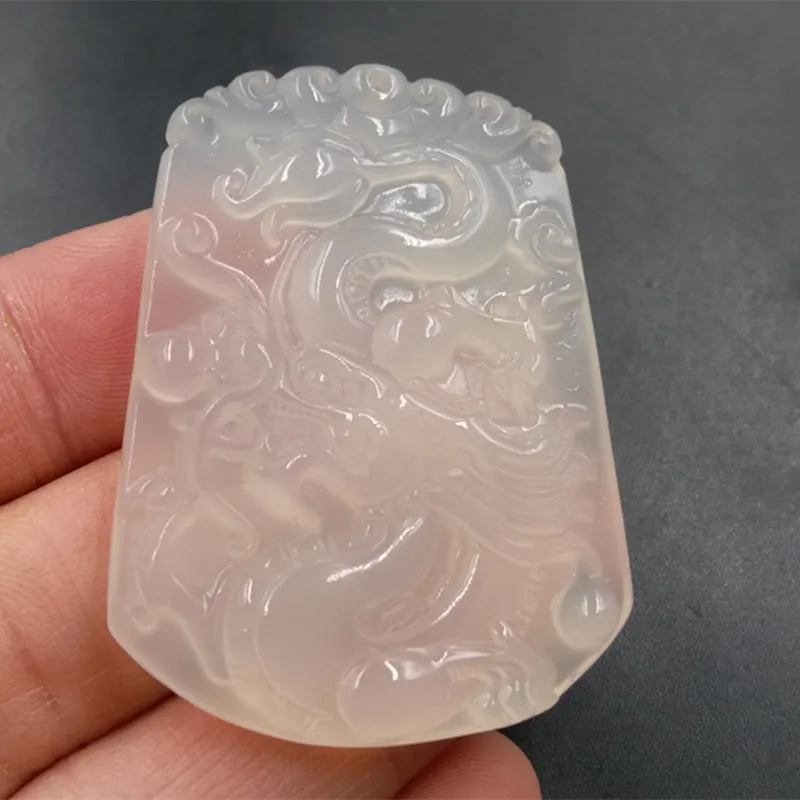 Cheap Jade Chalcedony Agate Dragon Playing Beads Pendant White Agate Dragon Pendant