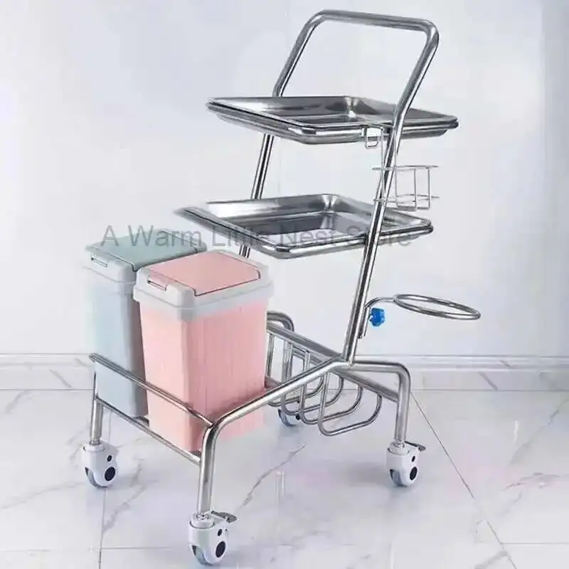 

Rack Auxiliary Luxury Tool Medical Cart Tray Stainless Steel Salon Trolleys Creative Salon Furniture Organizer Cart with Wheels